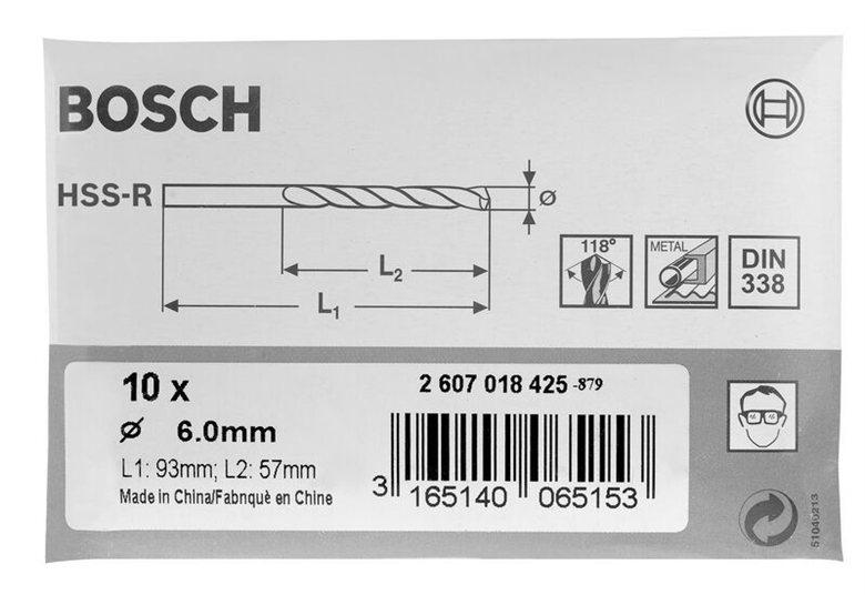 Metaalboren HSS-R, DIN 338 Bosch 2607018408
