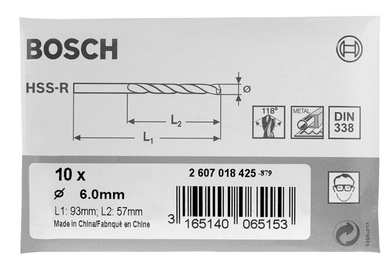 Metaalboren HSS-R, DIN 338 Bosch 2607018415