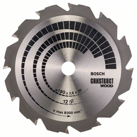Cirkelzaagblad Construct Wood 190x20/16mm T12 Bosch 2608641201