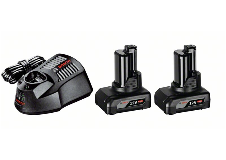 2x accu 12V 6,0Ah en oplader Bosch GBA + GAL 1230 CV