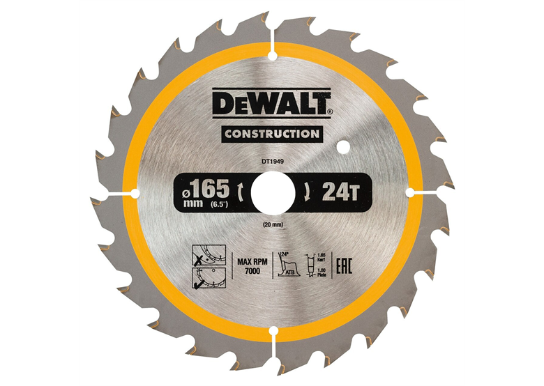 Cirkelzaagblad 165x20mm 24T DeWalt DT1949-QZ