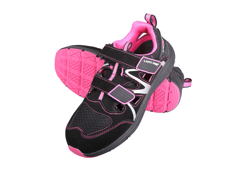 Dames sandalen in suède/mesh-stof zwart - roze, s1 src, 37 Lahti Pro L3060437