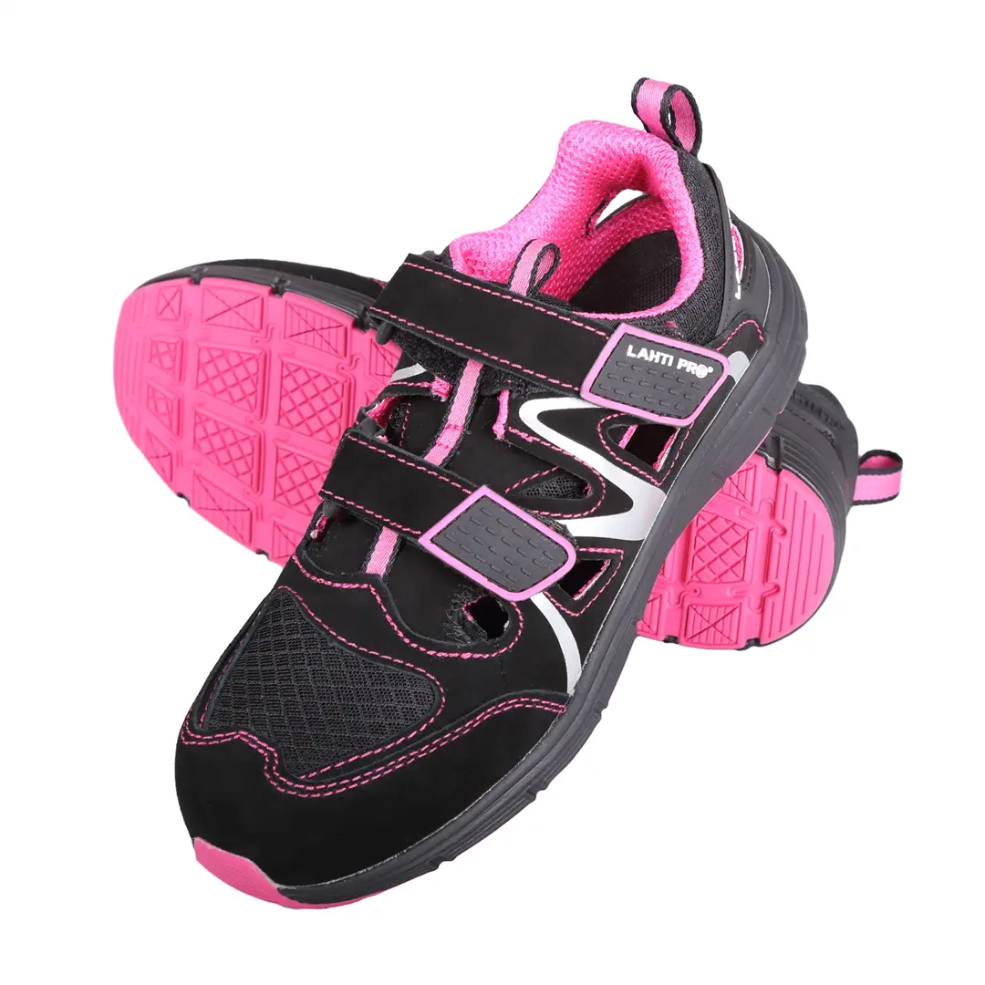 Dames sandalen in suède/mesh-stof zwart - roze, s1 src, 40 Lahti Pro L3060440