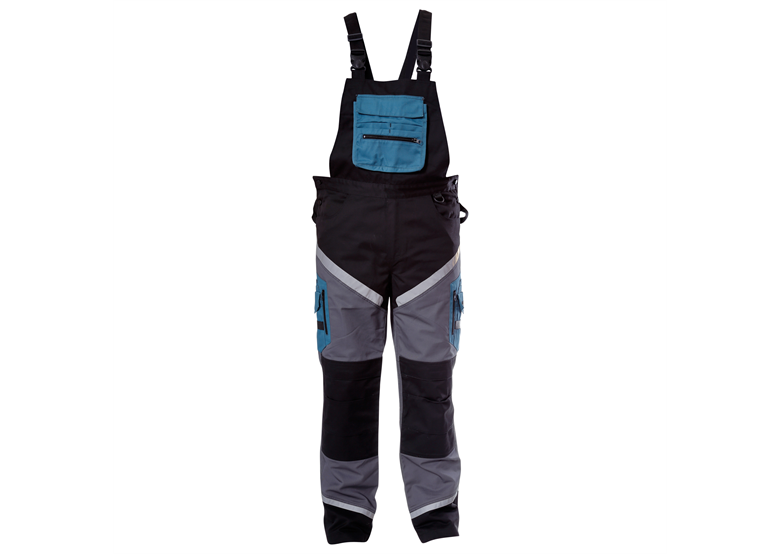 Werkbroek met bretels, zwart-grijs-turquoise met reflectoren S ce Lahti Pro L4060201