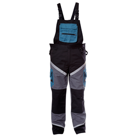 Werkbroek met bretels, zwart-grijs-turquoise met reflectoren 2XL ce Lahti Pro L4060205