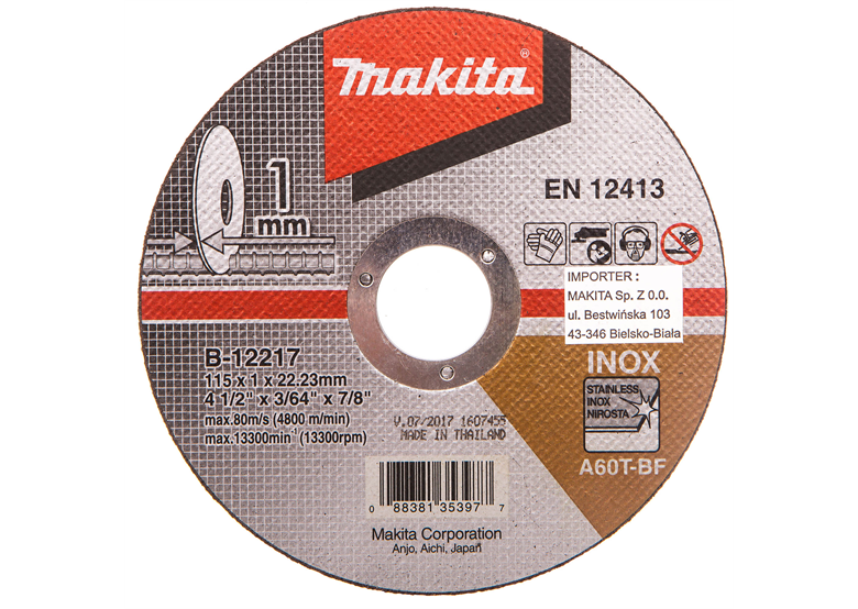 Doorslijpschijf extra dun 115 x 1 x 22 mm Makita B-12217