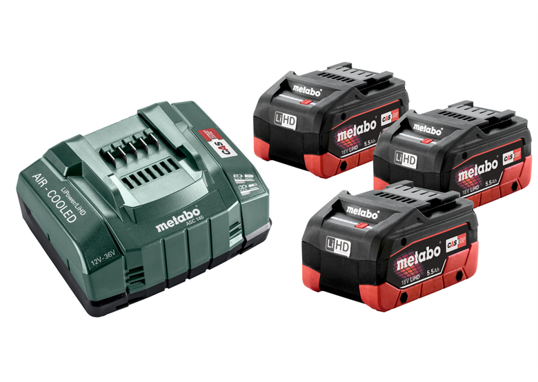 Set 3 accu's 18V LiHD 5.5Ah met ASC 30-36V-oplader Metabo 685074000