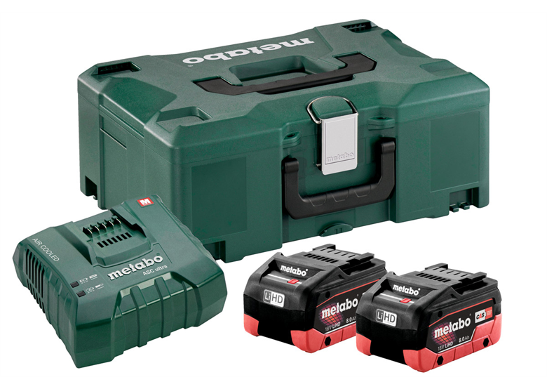Set 3 accu's 18V LiHD 8.0Ah met ASC Ultra-oplader in MetaLoc Metabo 685131000