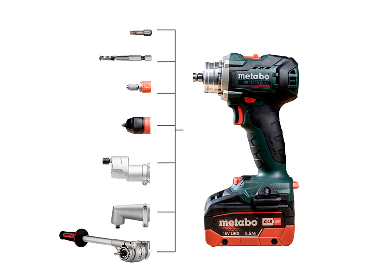 Boor-schroefmachine met PowerX3 opzetstuk Metabo BS 18 LTX BL Q I 2x5.5Ah