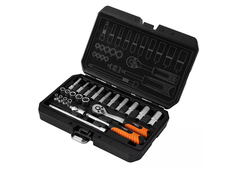 Dopsleutels, 1/4", CrV, set van 23 Neo 10-231