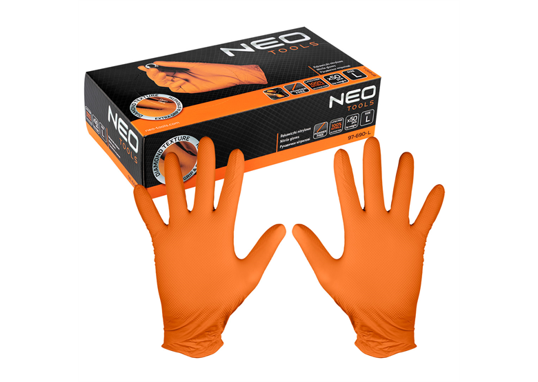 Handschoenen nitril, oranje, 50 stuks, maat L Neo 97-690-L