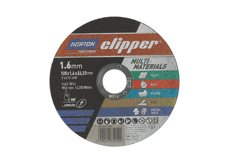 Slijpschijf MultiMaterialen 125x1.6mm Norton C46T-125x1.6x22.23-T41 NOR-Clipper Multi