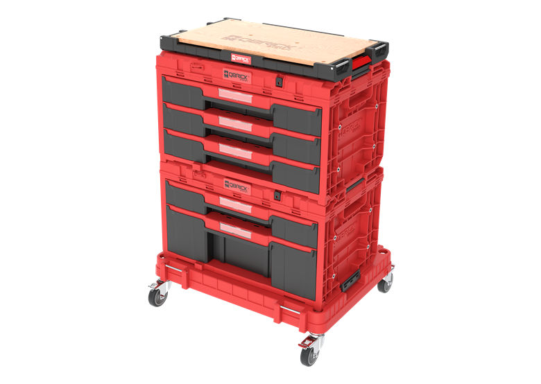 Ladeset op verrijdbaar platform Qbrick System ONE 2.0 WORKSHOP DRAWERS SET nr 5 RED Ultra HD Custom