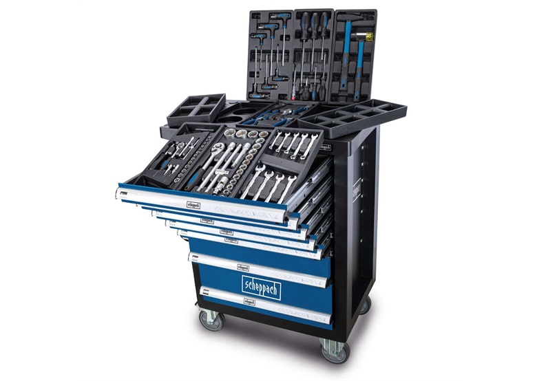 Gereedschapswagen met uitrusting, 71 stuks. Scheppach TW1100