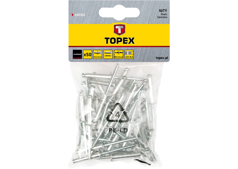 Popnagel aluminium 3,2 mm x 8 mm Topex 43E301