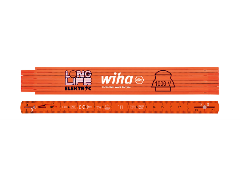 Opvouwbare meetlint voor elektriciens Longlife 2m, 10 schakels Wiha WH-42068