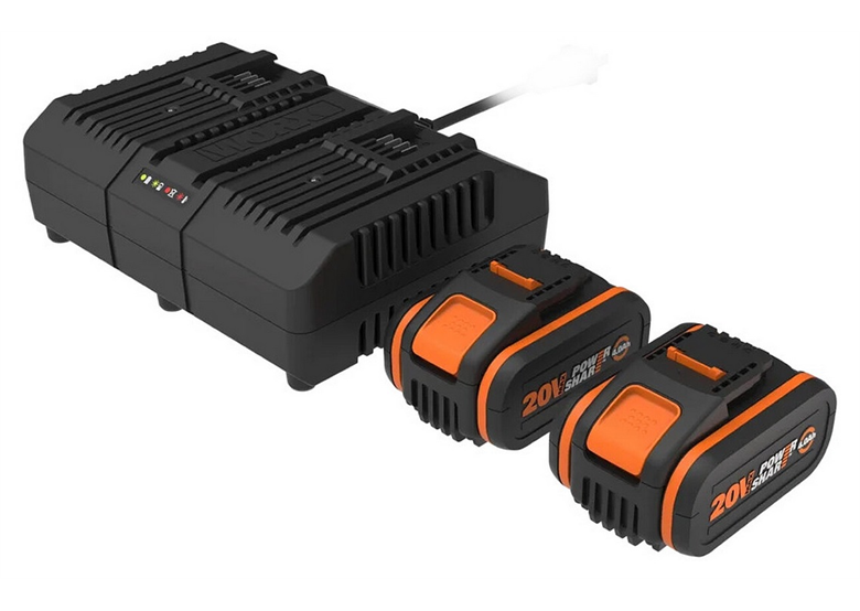2 x 20V 4.0Ah accu's en 2-poorts lader Worx PowerShare WA3611