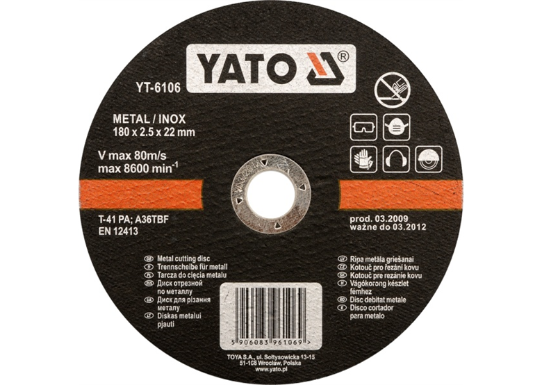 Doorslijpschijf voor RVS 115x1x22mm Yato YT-6101
